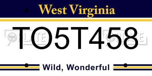 TO5T458 West Virginia License Plate