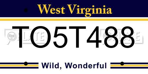 TO5T488 West Virginia License Plate