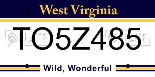 TO5Z485 West Virginia License Plate