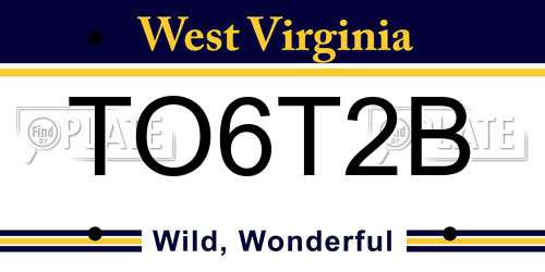 TO6T2B West Virginia License Plate