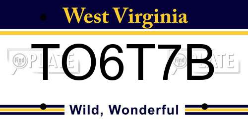 TO6T7B West Virginia License Plate