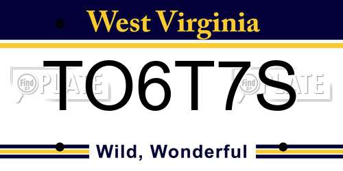 TO6T7S West Virginia License Plate