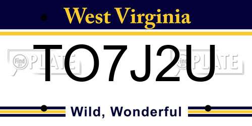 TO7J2U West Virginia License Plate