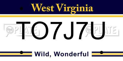 TO7J7U West Virginia License Plate