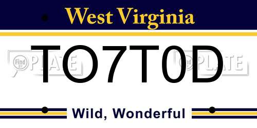 TO7T0D West Virginia License Plate