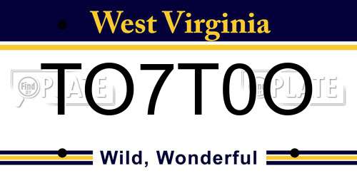 TO7T0O West Virginia License Plate