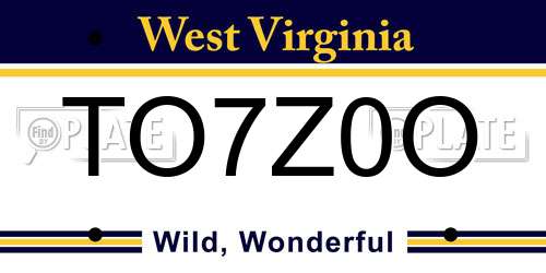 TO7Z0O West Virginia License Plate
