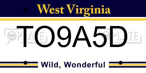 TO9A5D West Virginia License Plate