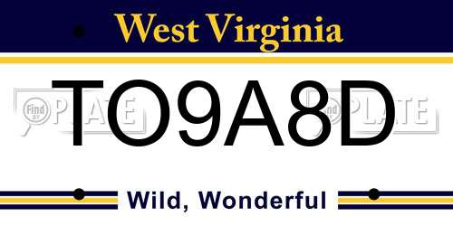 TO9A8D West Virginia License Plate