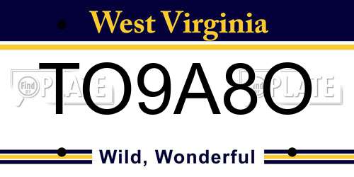 TO9A8O West Virginia License Plate