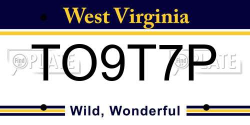 TO9T7P West Virginia License Plate