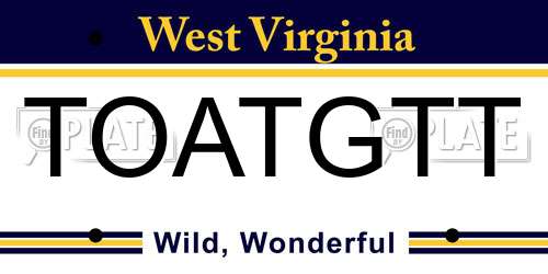 TOATGTT West Virginia License Plate