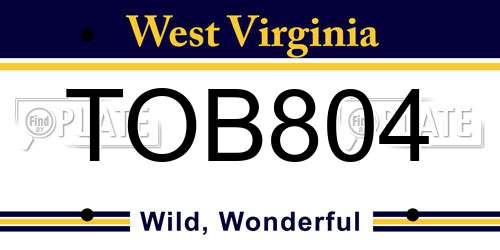 TOB804 West Virginia License Plate