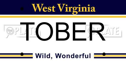 TOBER West Virginia License Plate