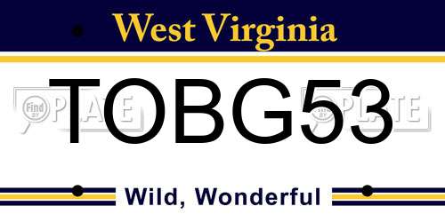 TOBG53 West Virginia License Plate