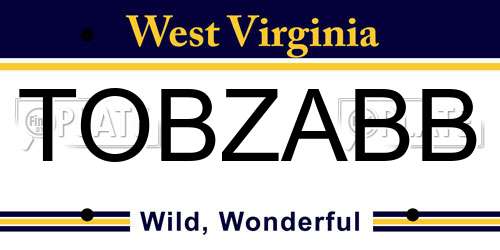 TOBZABB West Virginia License Plate