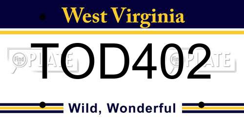 TOD402 West Virginia License Plate