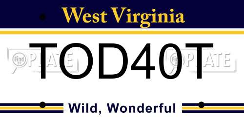 TOD40T West Virginia License Plate
