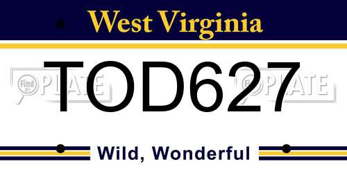 TOD627 West Virginia License Plate