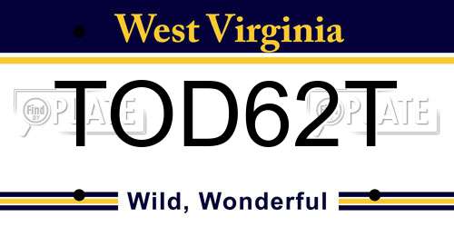TOD62T West Virginia License Plate