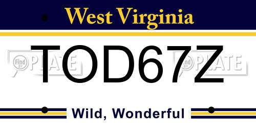 TOD67Z West Virginia License Plate