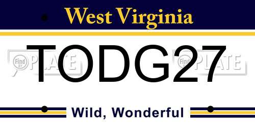 TODG27 West Virginia License Plate