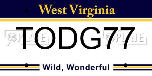 TODG77 West Virginia License Plate