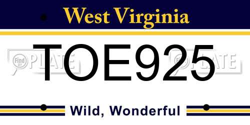 TOE925 West Virginia License Plate