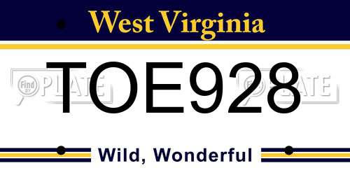TOE928 West Virginia License Plate