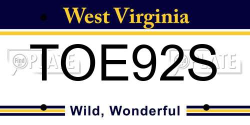 TOE92S West Virginia License Plate