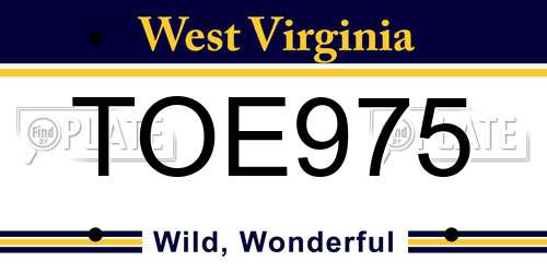TOE975 West Virginia License Plate