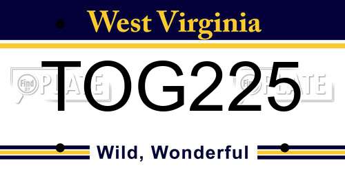 TOG225 West Virginia License Plate