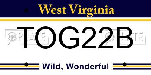 TOG22B West Virginia License Plate