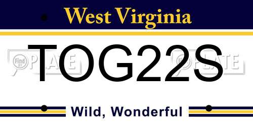 TOG22S West Virginia License Plate