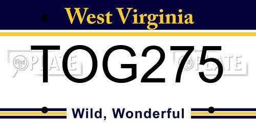 TOG275 West Virginia License Plate