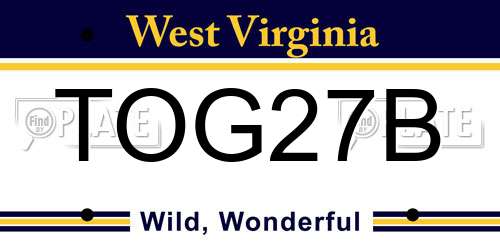TOG27B West Virginia License Plate