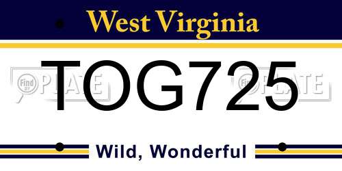 TOG725 West Virginia License Plate