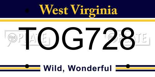 TOG728 West Virginia License Plate
