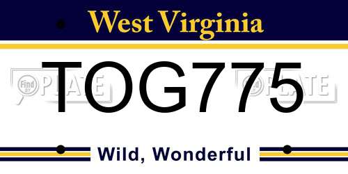 TOG775 West Virginia License Plate