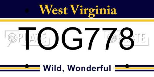 TOG778 West Virginia License Plate