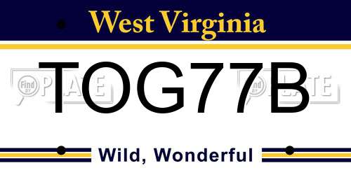 TOG77B West Virginia License Plate
