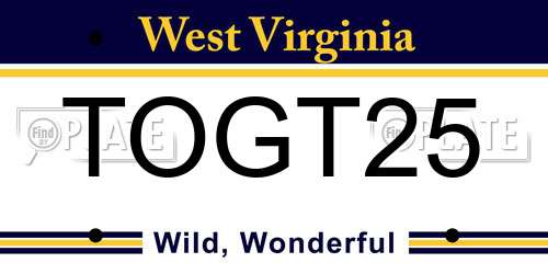TOGT25 West Virginia License Plate