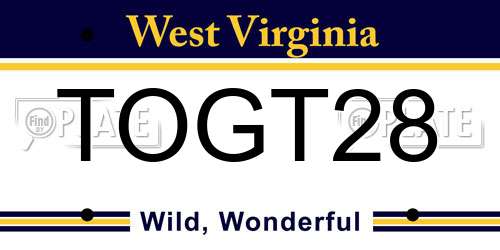 TOGT28 West Virginia License Plate