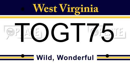 TOGT75 West Virginia License Plate