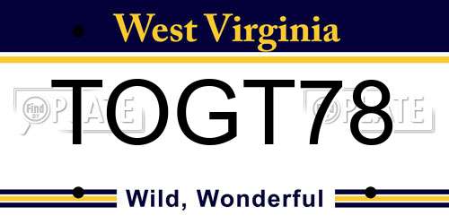 TOGT78 West Virginia License Plate