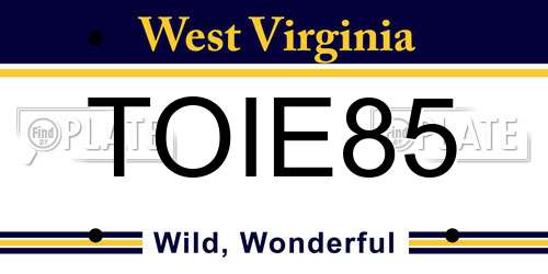 TOIE85 West Virginia License Plate