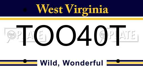 TOO40T West Virginia License Plate
