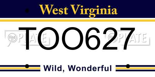 TOO627 West Virginia License Plate