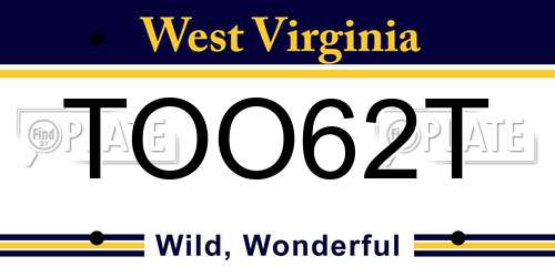 TOO62T West Virginia License Plate