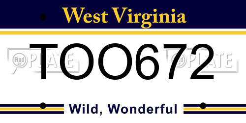 TOO672 West Virginia License Plate
